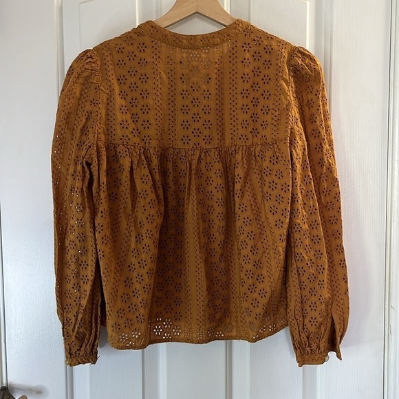 Madewell | Eyelet Double-Tie Boho Peasant Top Mustard Yellow Size Small - Picture 6 of 7